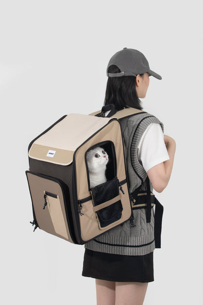 Expandable Pet Carrier Travel Backpack & Pet Tent 2-in-One [Chestnut Brown - Pre-Order]