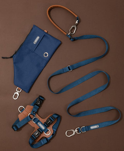 BOBO Series Leather Hands Free Multi-Function Cross Body Dog Leash [Cloud Mountain Blue]