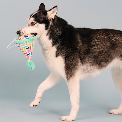 🎂 Barkday Party Hat Plush Dog Toy [Light Blue]