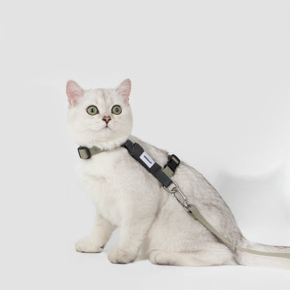 Valley Series Cat H-Shape Harness and Leash Set [Green with Gray]