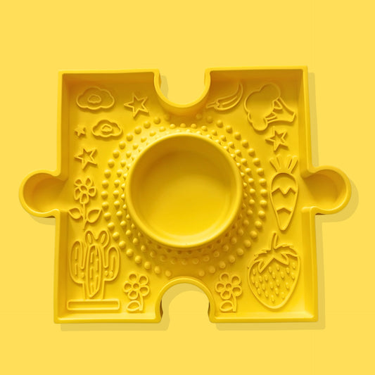 Pawzzle 2-in-1 Enrichment Feeding & Water Lick Bowl [Yellow]
