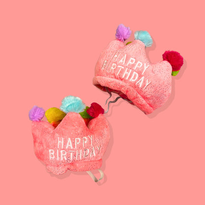 👑Crown Fits Barkday Hat Plush Dog Toy [Pink]