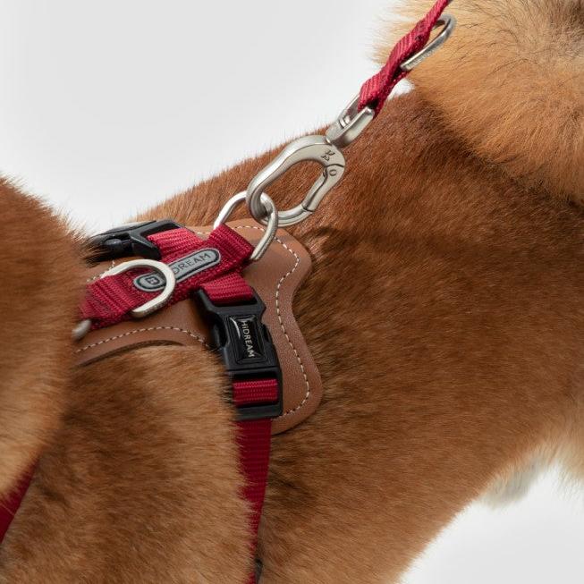 BOBO Series Leather I-shape Dog Harness [Cardamom Red]
