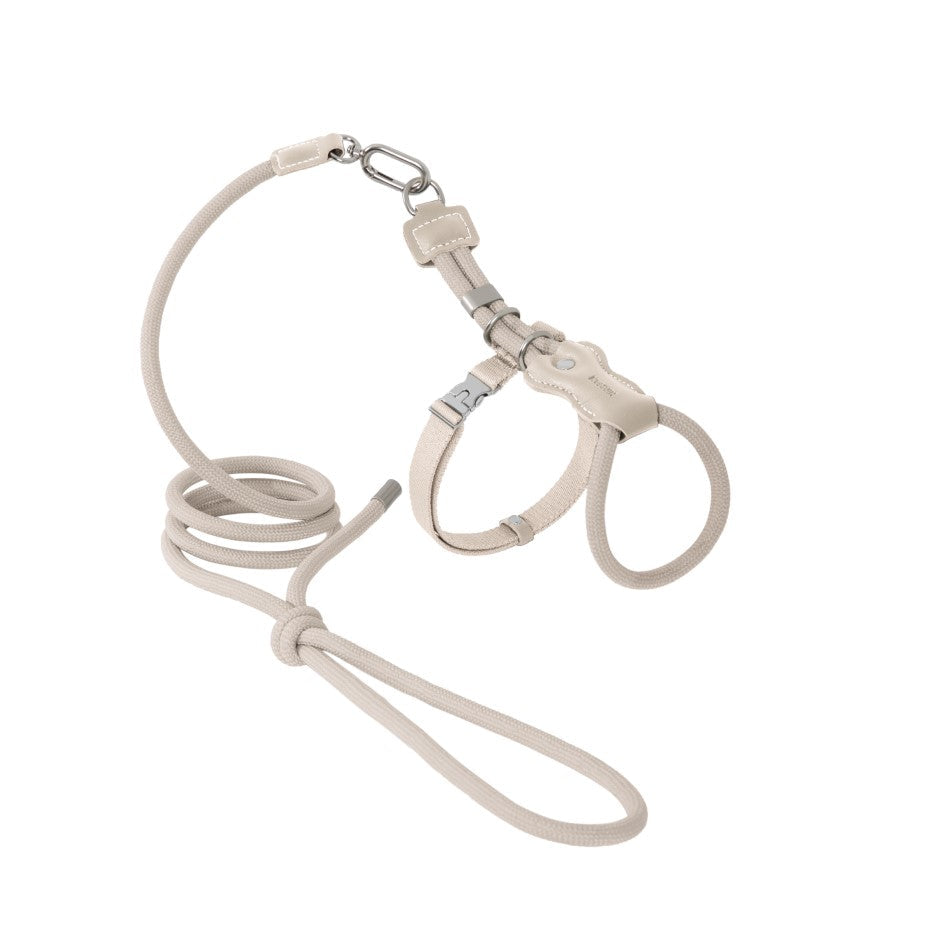 Leather Round Rope Cat Harness & Leash Set [Milk Brown]