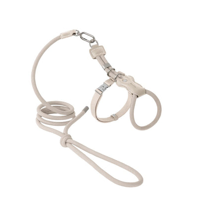 Leather Round Rope Cat Harness & Leash Set [Milk Brown]