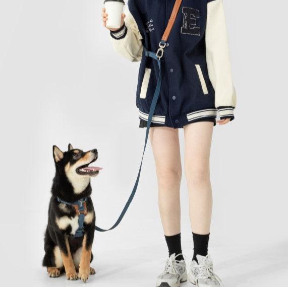 BOBO Series Leather Hands Free Multi-Function Cross Body Dog Leash [Cloud Mountain Blue]