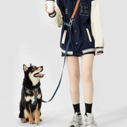 BOBO Series Leather Hands Free Multi-Function Cross Body Dog Leash [Cloud Mountain Blue]