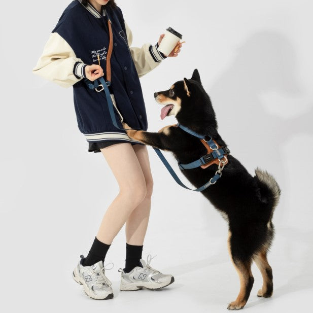 BOBO Series Leather Hands Free Multi-Function Cross Body Dog Leash [Cloud Mountain Blue]