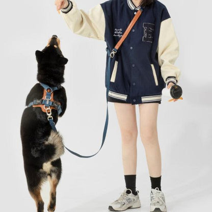 BOBO Series Leather Hands Free Multi-Function Cross Body Dog Leash [Cloud Mountain Blue]
