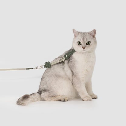 Leather Round Rope Cat Harness & Leash Set [Olive Green]