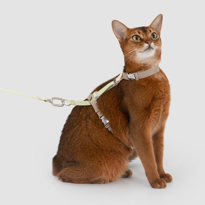 Two-Tone Leather Cat Harness &  Leash Set [🌿Moss Brown-Green]