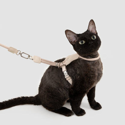 Leather Round Rope Cat Harness & Leash Set [Milk Brown]