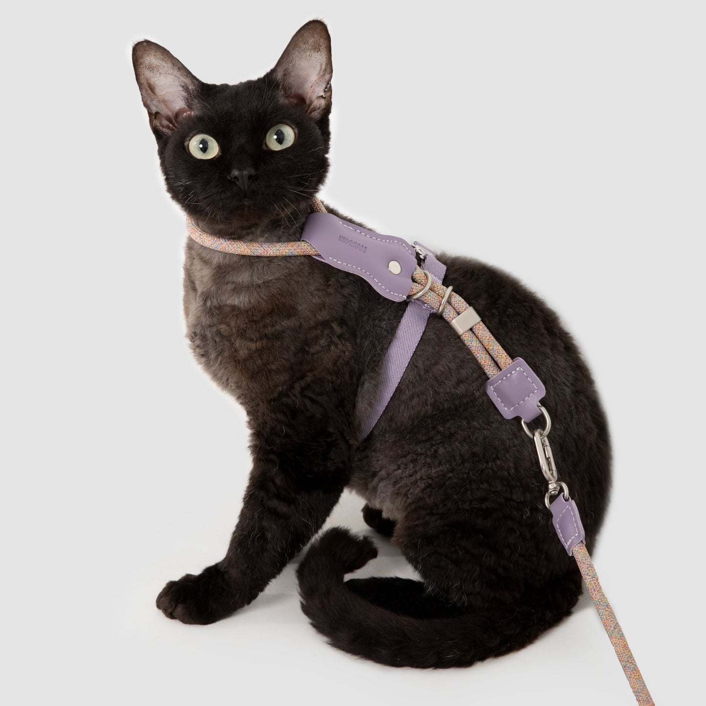 Leather Round Rope Cat Harness & Leash Set [Hibiscus Purple]