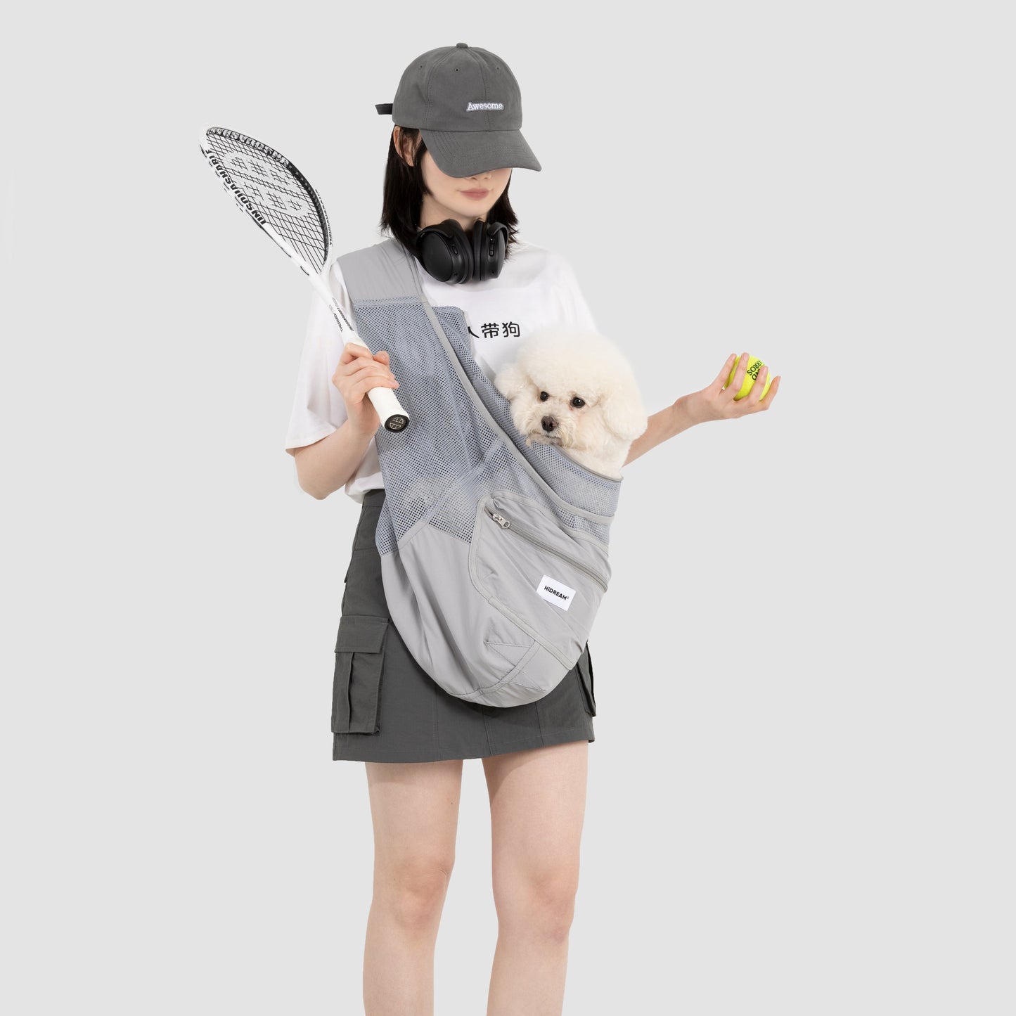 Fully Breathable Mesh Pet Crossbody Bag [Volcanic Grey - Pre-Order]