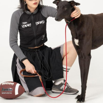 BOBO Series Leather Handle Integrated One Piece Dog Training P Rope [Berry Red]