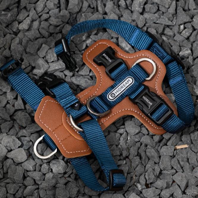 BOBO Series Leather I-shape Dog Harness [Cloud Mountain Blue]