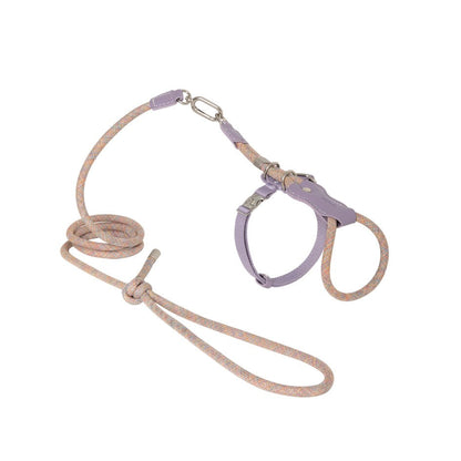 Leather Round Rope Cat Harness & Leash Set [Hibiscus Purple]