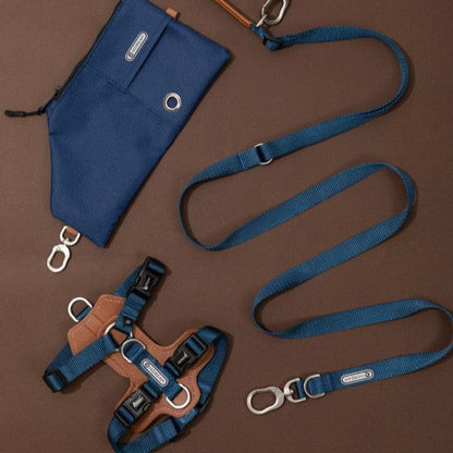 BOBO Series Leather I-shape Dog Harness [Cloud Mountain Blue]