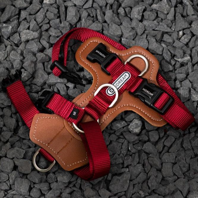BOBO Series Leather I-shape Dog Harness [Cardamom Red]