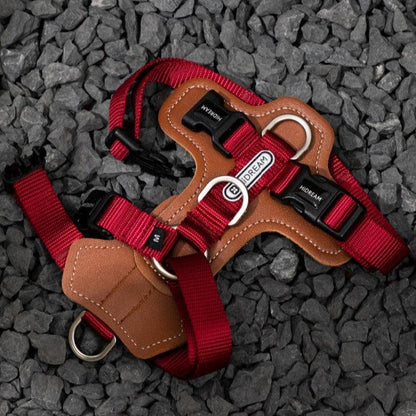 BOBO Series Leather I-shape Dog Harness [Cardamom Red]