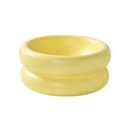 Donut Ceramic Double Layer Pet Bowl [Puff Yellow]