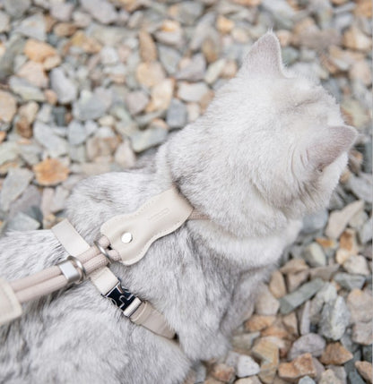 Leather Round Rope Cat Harness & Leash Set [Milk Brown]