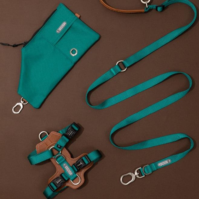 BOBO Series Leather I-shape Dog Harness [Aden Green]