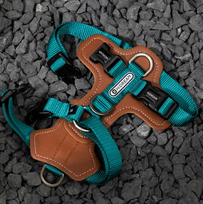 BOBO Series Leather I-shape Dog Harness [Aden Green]