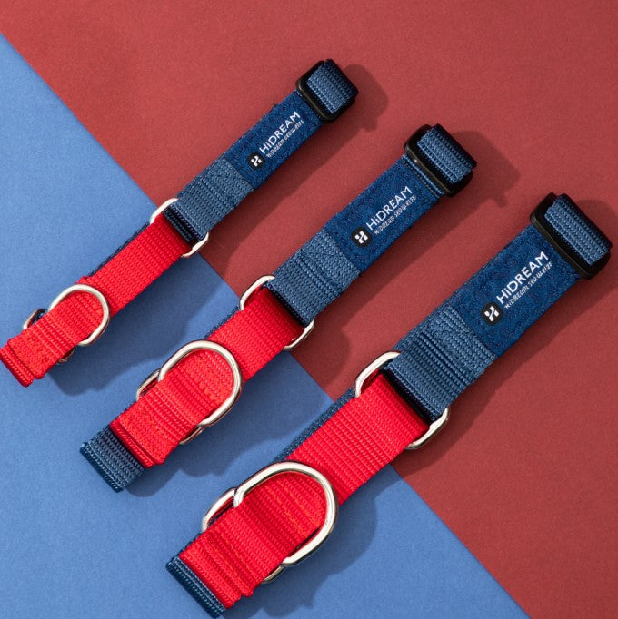 Rainbow Series Color-Blocking Cushioned Collar [Navy Blue & Red]
