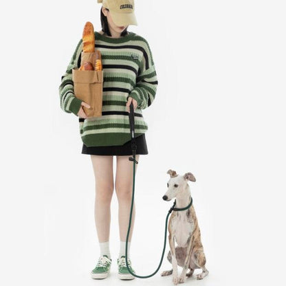 BOBO Series Leather Handle Integrated One Piece Dog Training P Rope [Turquoise Green]