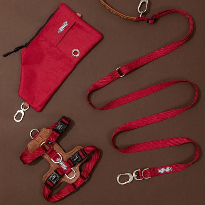 BOBO Series Leather I-shape Dog Harness [Cardamom Red]