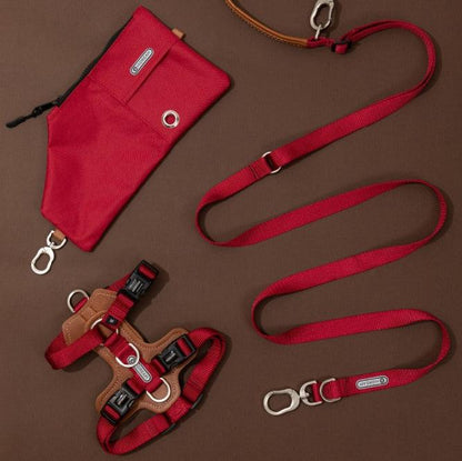 BOBO Series Leather I-shape Dog Harness [Cardamom Red]