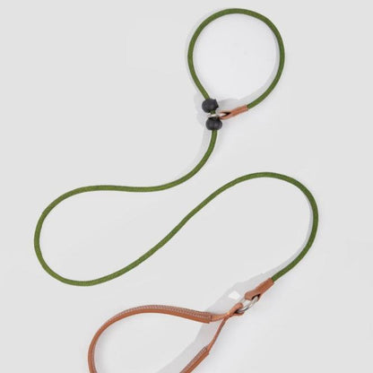 BOBO Series Leather Handle Integrated One Piece Dog Training P Rope [Moss Green]