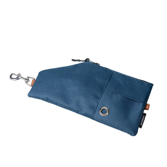 Blue pouch with a clip and grommet on a white background