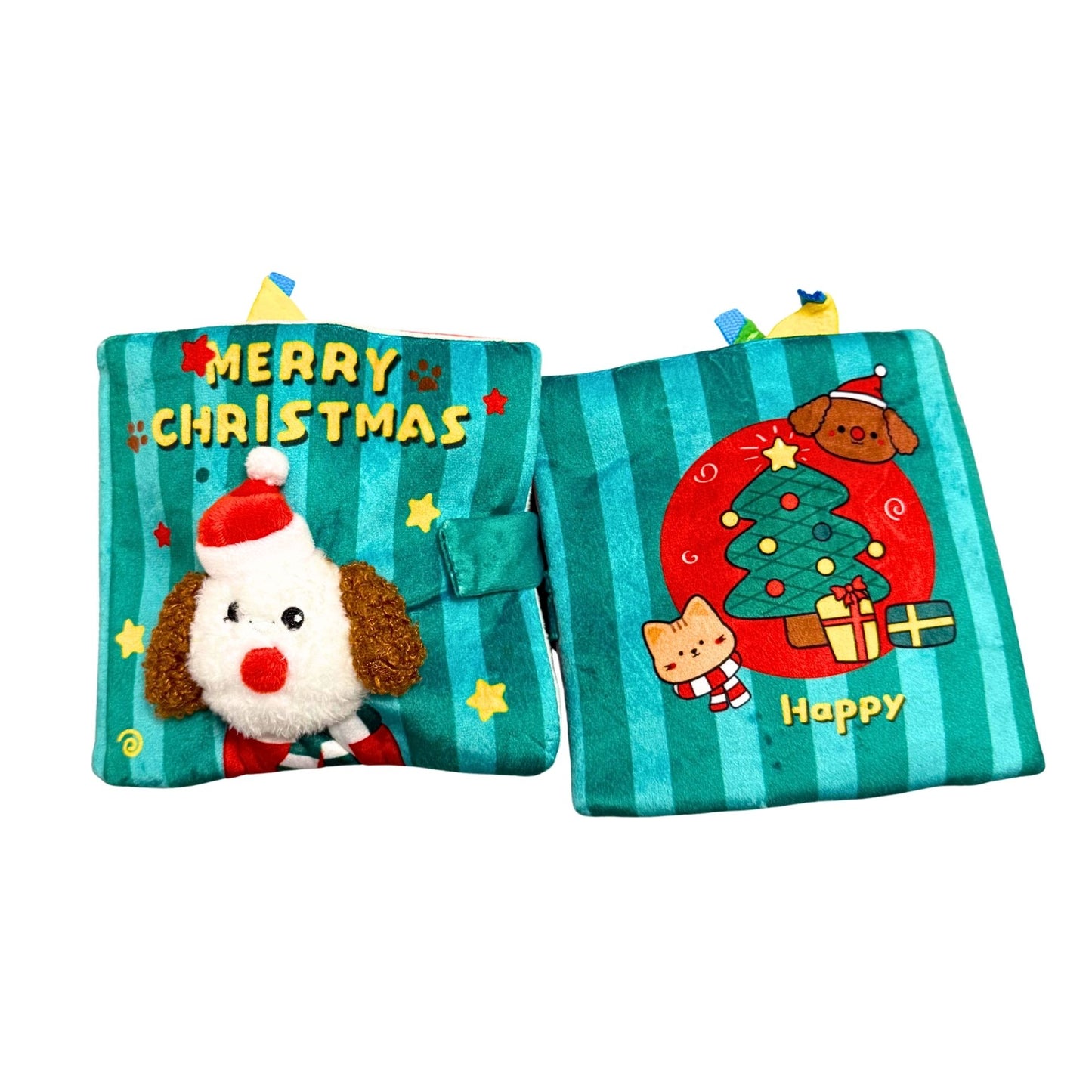 Two Christmas-themed dog nosework Playbook with cartoon characters on a white background