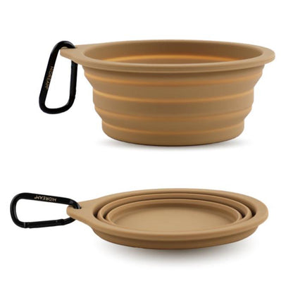Collapsible Dog & Cat Travel Bowl with Carabiner [Khaki]