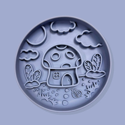 Mushroom Cottage Slow Feeder Bowl [Dusty Blue]