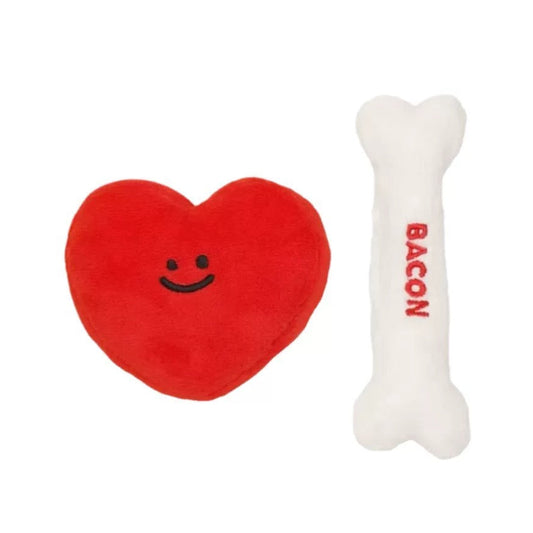 ❤️ Heart & Bacon Bone Squeaky Plush Toy Set 🦴