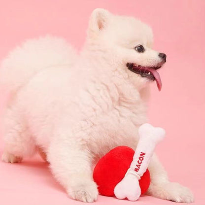❤️ Heart & Bacon Bone Squeaky Plush Toy Set 🦴