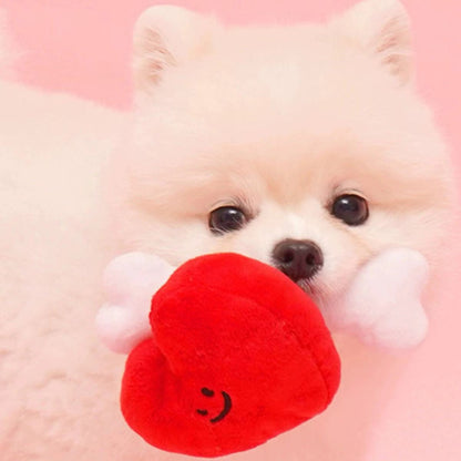 ❤️ Heart & Bacon Bone Squeaky Plush Toy Set 🦴