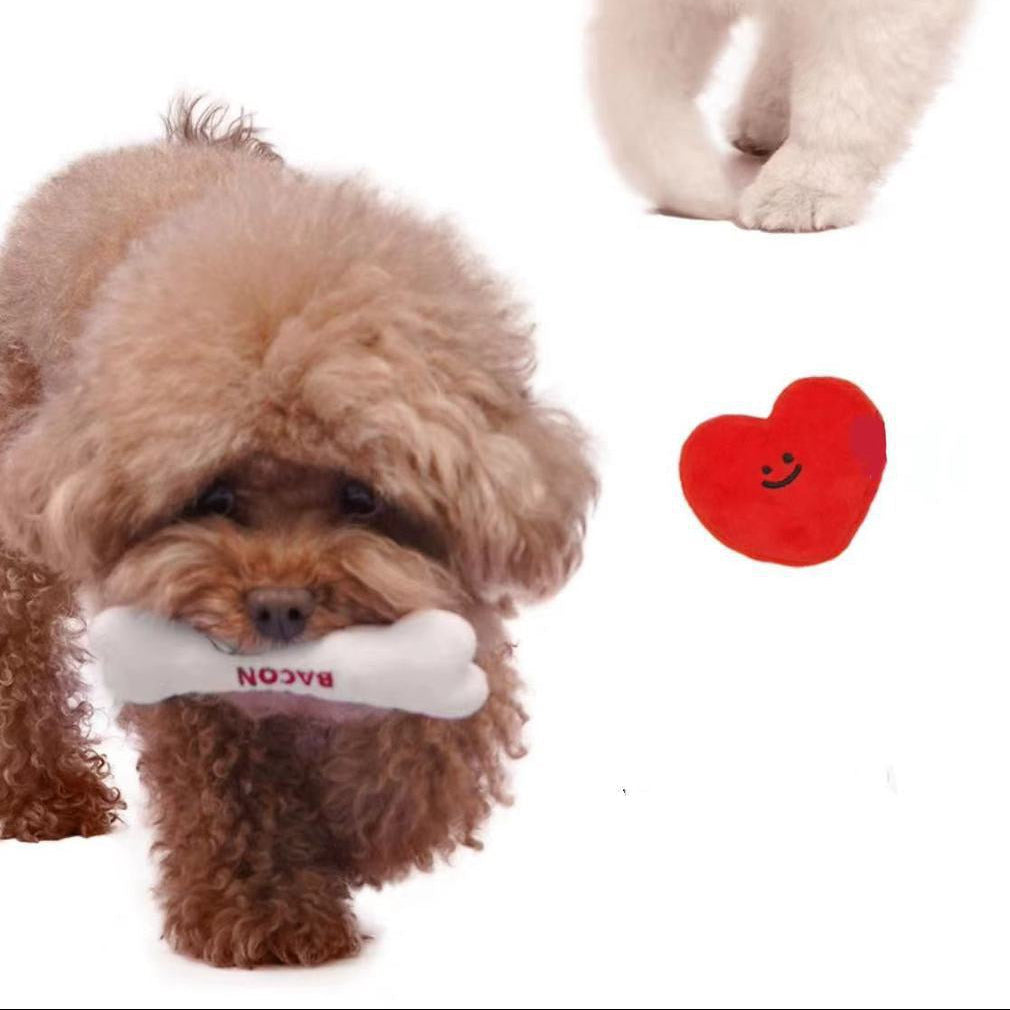 ❤️ Heart & Bacon Bone Squeaky Plush Toy Set 🦴