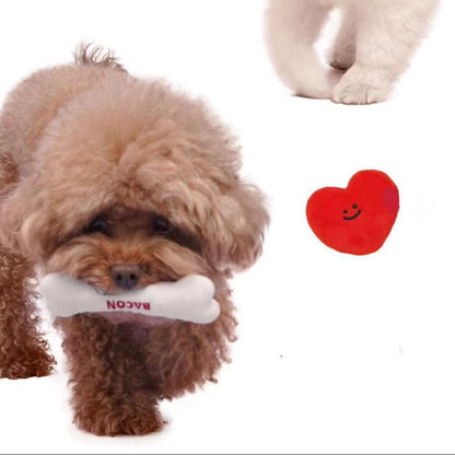 ❤️ Heart & Bacon Bone Squeaky Plush Toy Set 🦴