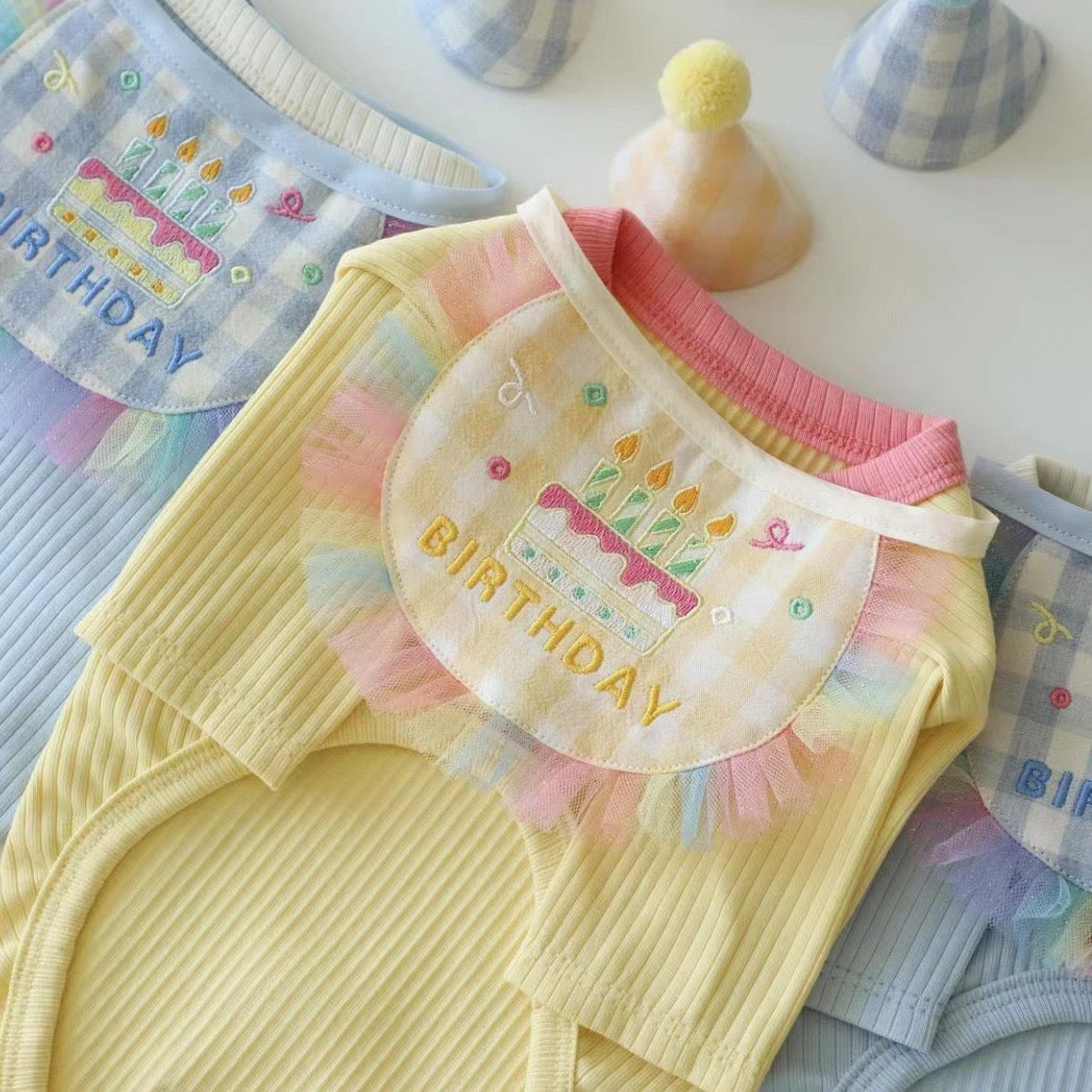 💛Happy Birthday Bib & Hat Set [Yellow]