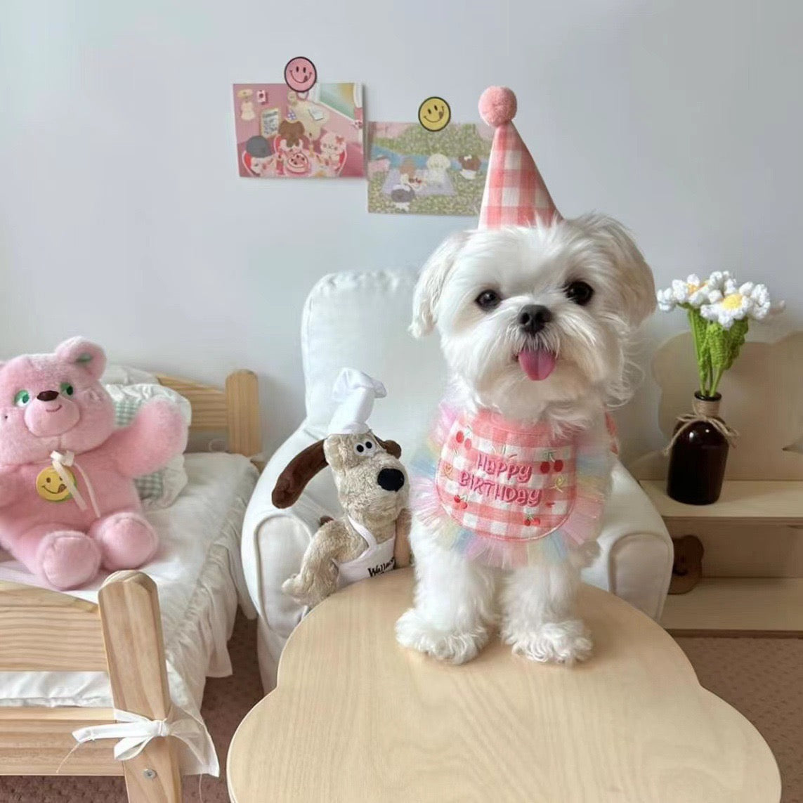 🩷Happy Birthday Bib & Hat Set [Pink]