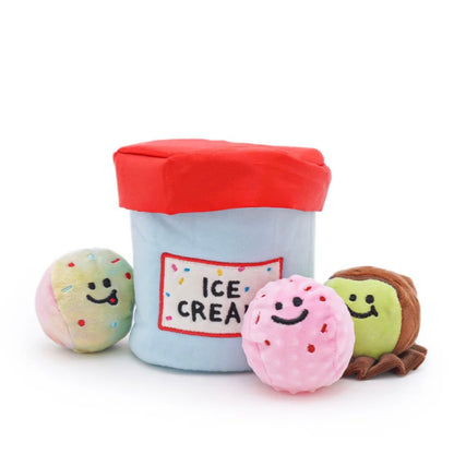 🍨 Ice Cream Tub with Squeaky Balls Chew Toy