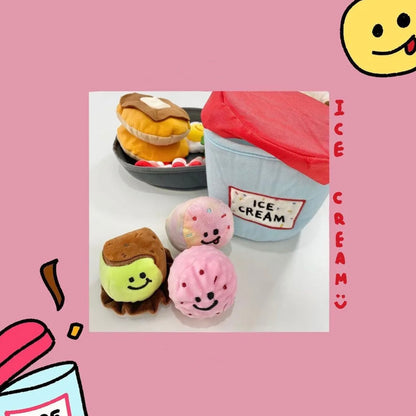 🍨 Ice Cream Tub with Squeaky Balls Chew Toy