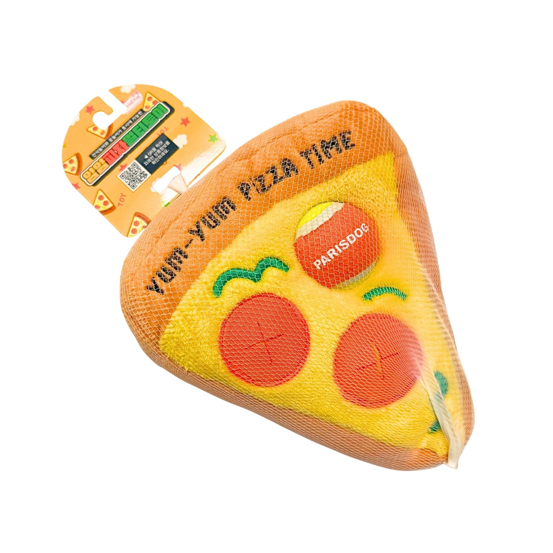 Pizza-shaped toy with 'PARISDOG' branding on a white background