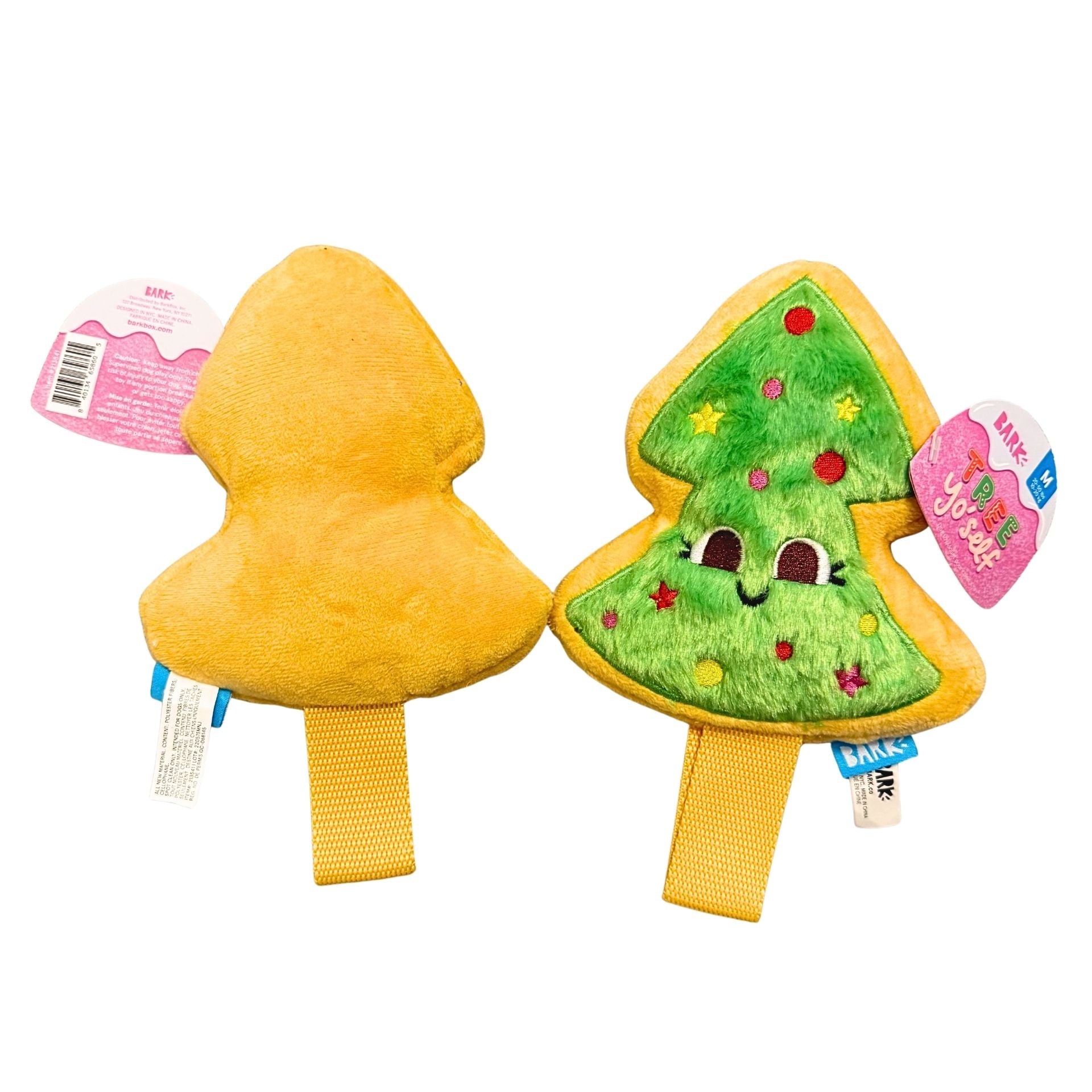 Two plush toys christmas tree design on a white background