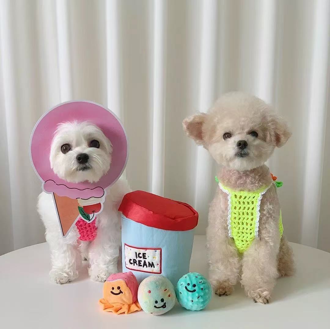 🍨 Ice Cream Tub with Squeaky Balls Chew Toy