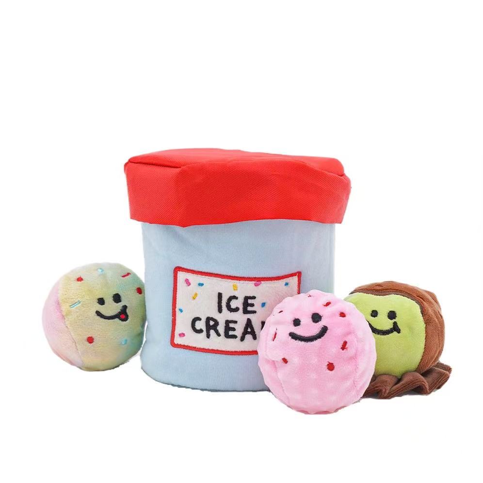 🍨 Ice Cream Tub with Squeaky Balls Chew Toy